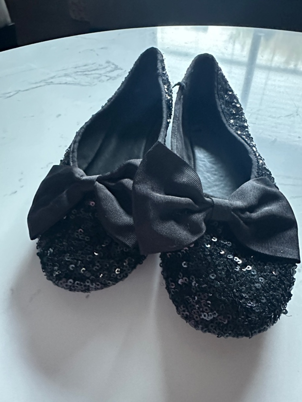 Zara Black Sequin Bow Ballet Flats - Kids